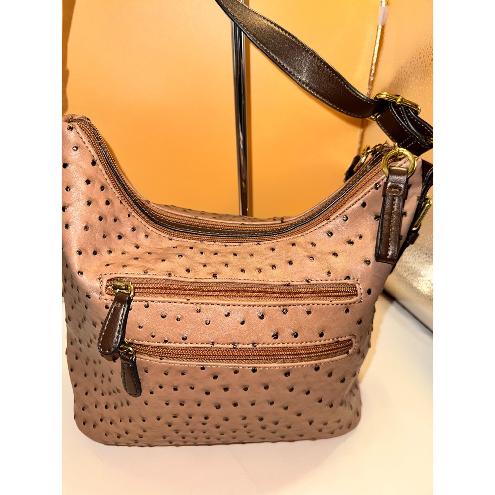 Giani Bernini Ostrich Embossed Hobo Bag Mauve Pink Gold Tone Hardware - Picture 5 of 8